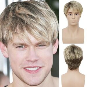 NWT Dai Cloud Men's Short Layered Blonde Highlighted Synthetic Costume Wig